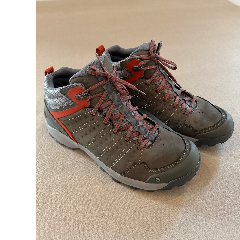Oboz Bridger Mid Hiking Boots Mens 10 Gray Orange Leather Trail Shoes
